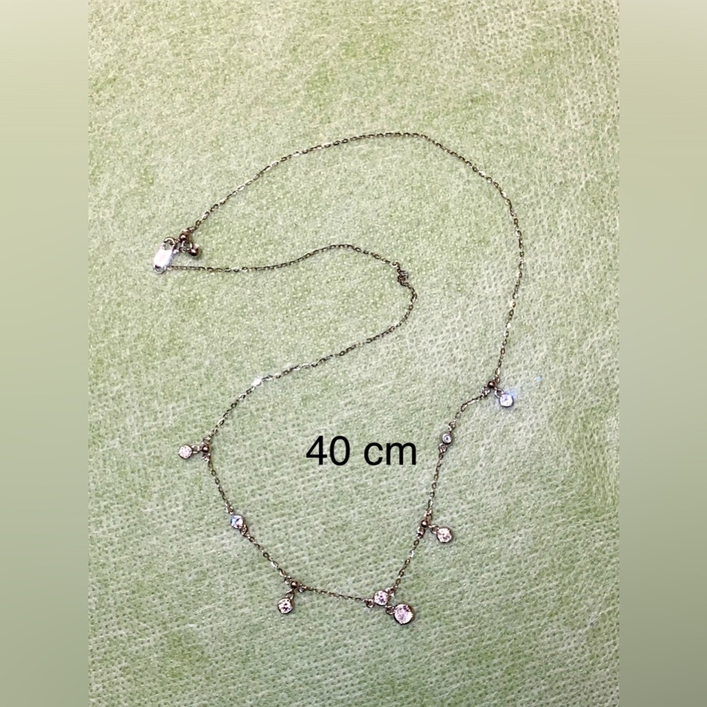 Delicate Crystals Choker Necklace - 925 Silver. 16 inches